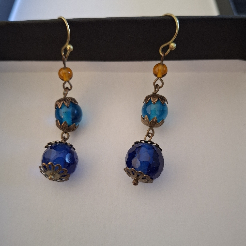 4/$20 Blue and Gold Drop Earrings